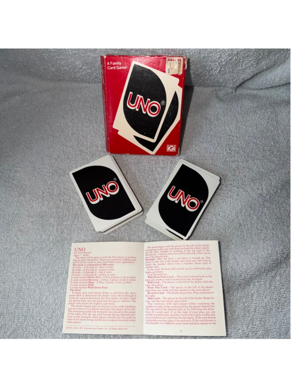 Vintage 1979 UNO Playing Cards Original Box w/Printed Instructions Complete